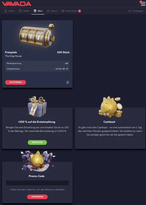 Willkommensbonus Vavada Casino<